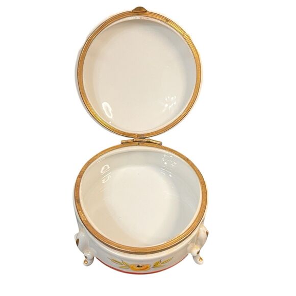 Vintage Handpainted 3 Footed Floral Hinged Trinket Box Porcelain Roses by Isco - Picture 12 of 16